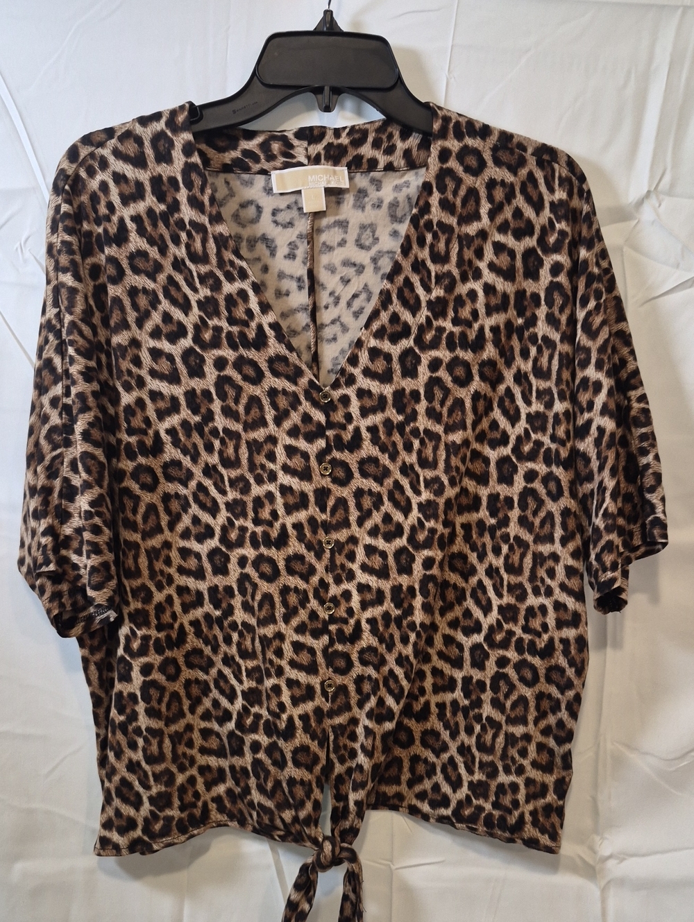 MICHAEL Michael Kors Leopard Print Button-Front Tie Hem Top - Brown